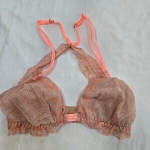 Eberjey Beige Tan And Peach Pink Lace Diamond Back Lined Bra Bralette